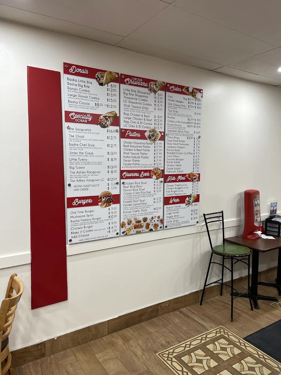 Menu, Basha Donair & Shawarma