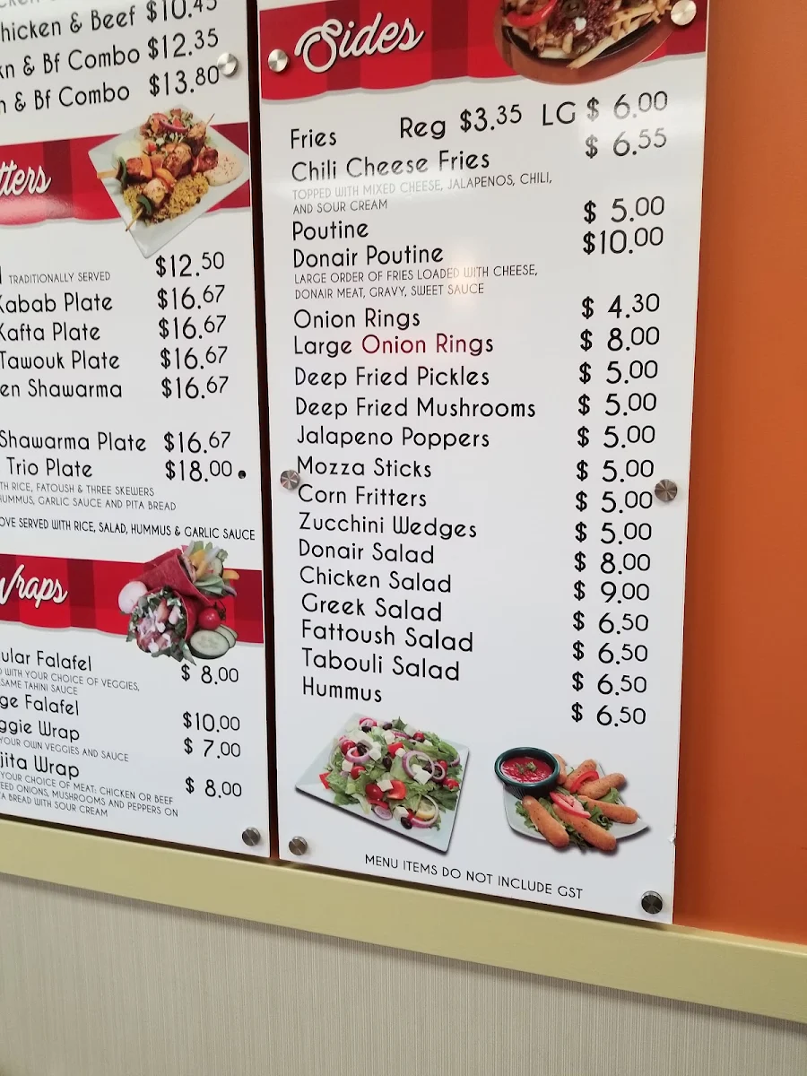 Menu, Basha Donair & Shawarma