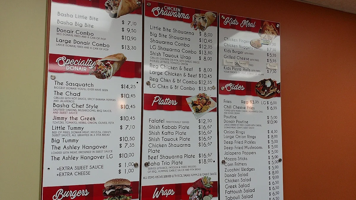 Menu, Basha Donair & Shawarma