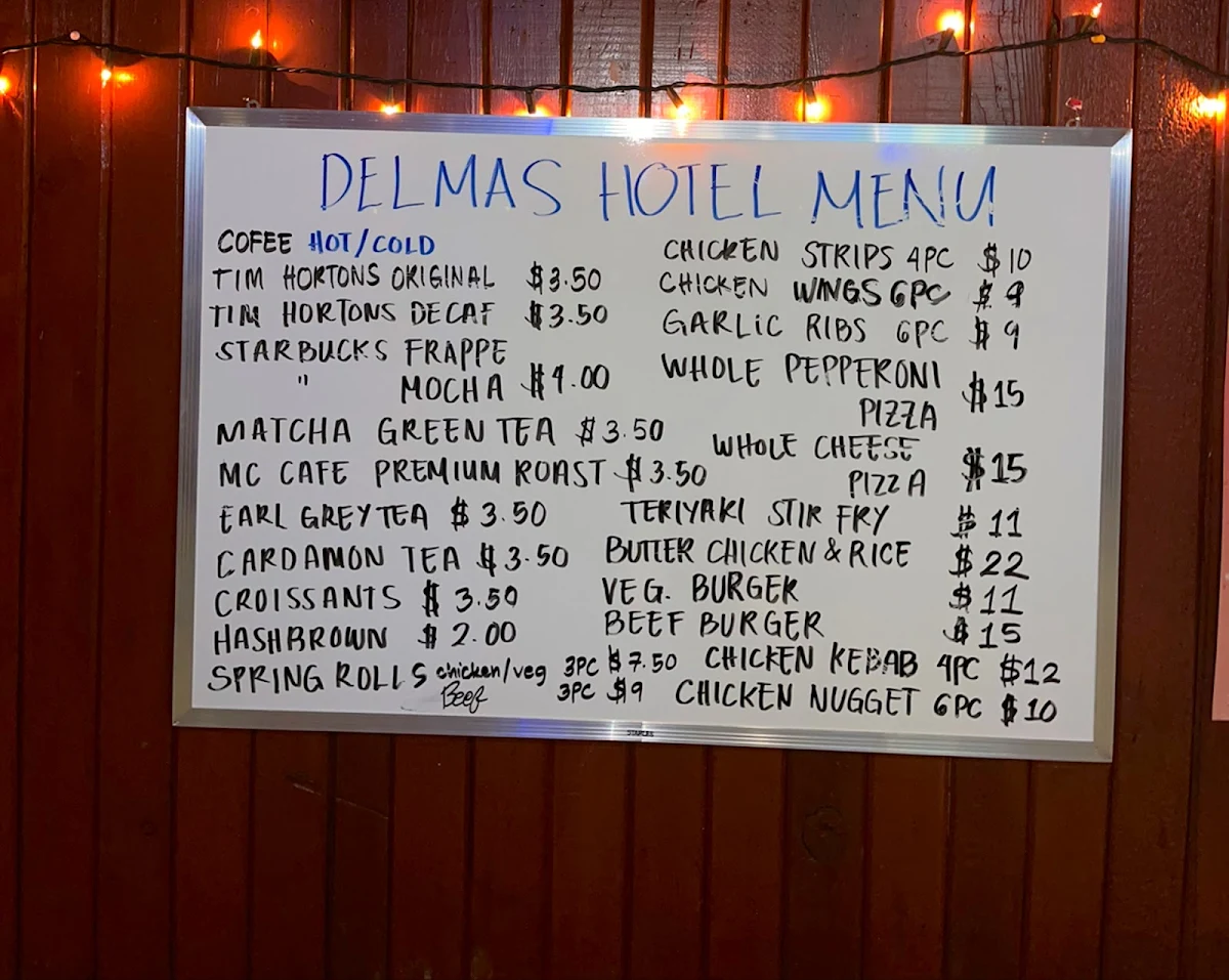 Menu, Delmas Hotel&Bar | Restaurant&VLTs