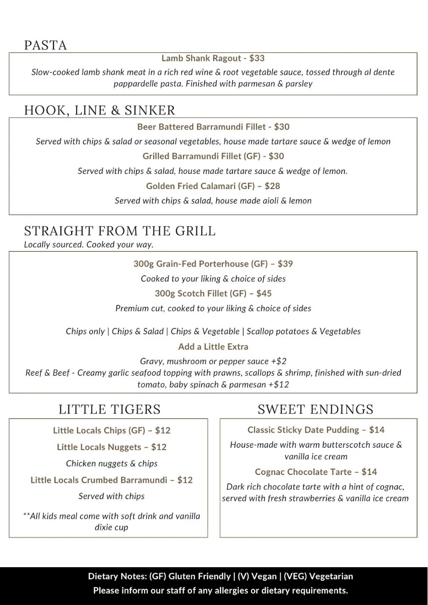 Menu, The Local 3561 Rochester - The Commercial Hotel