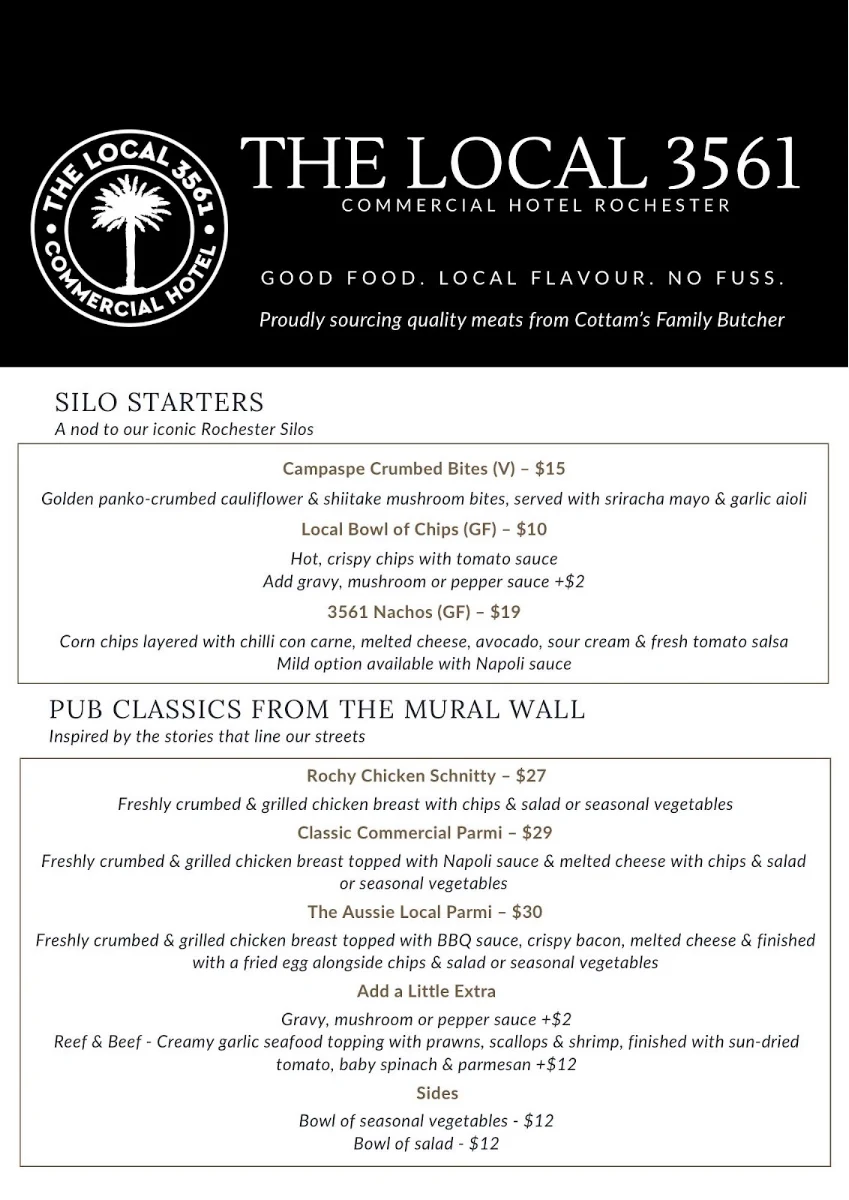 Menu, The Local 3561 Rochester - The Commercial Hotel