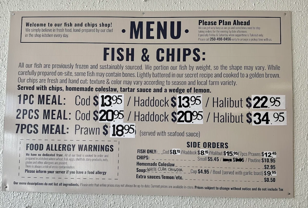 Menu, Auntie Ag's Seafood Cafe