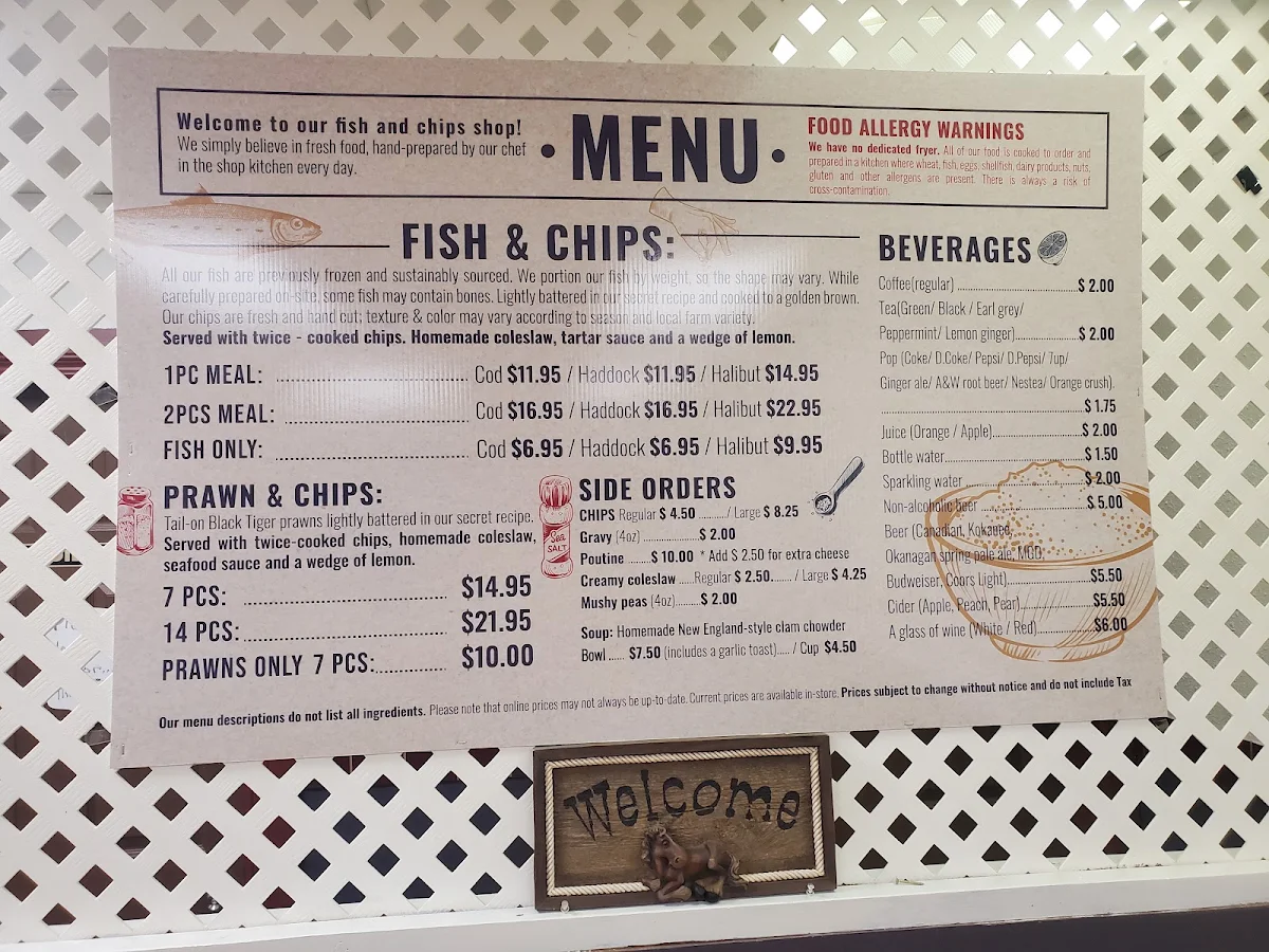 Menu, Auntie Ag's Seafood Cafe