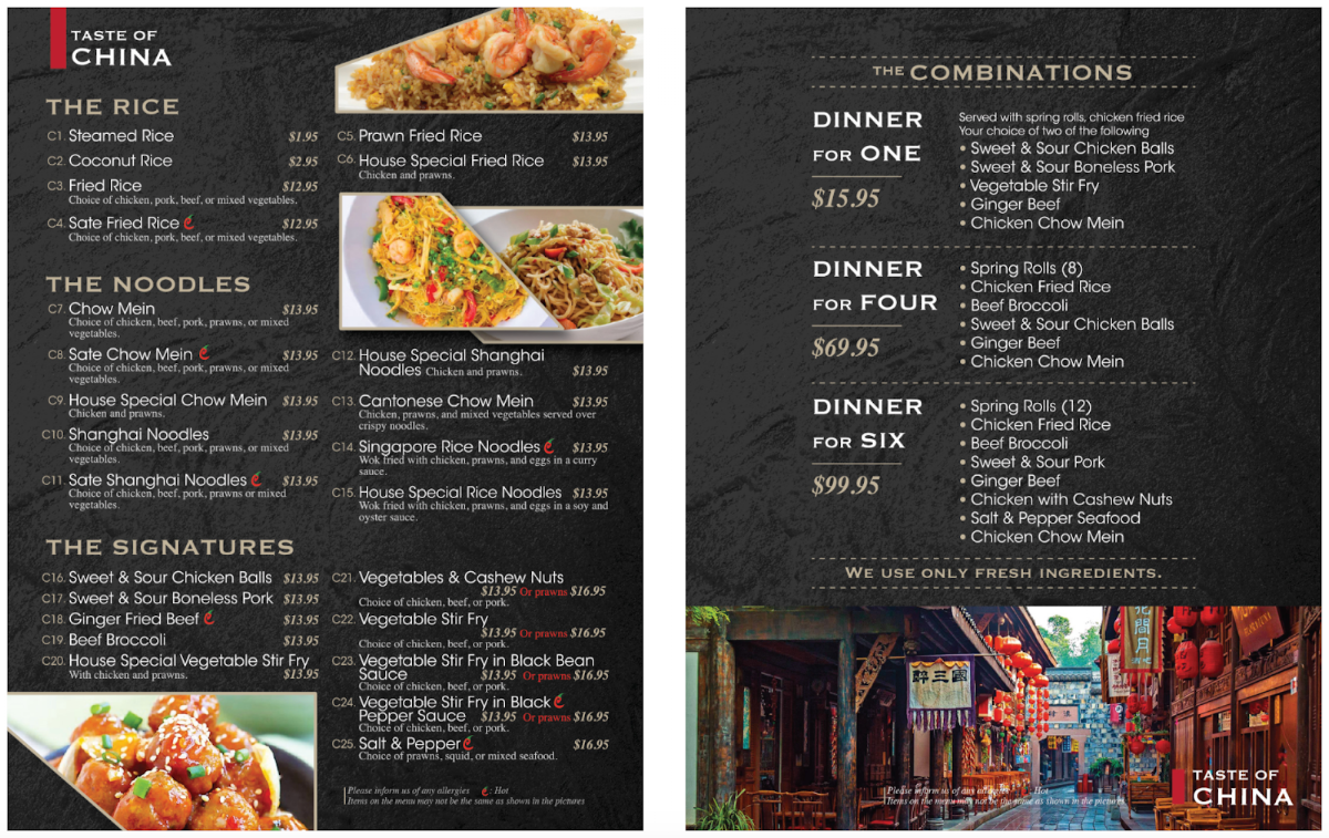 Menu, Han Chao, Taste of Asia