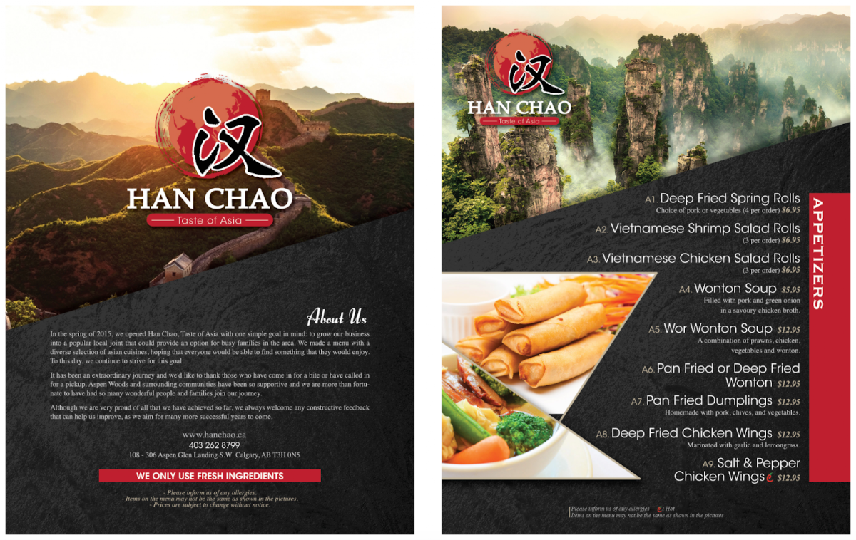Menu, Han Chao, Taste of Asia
