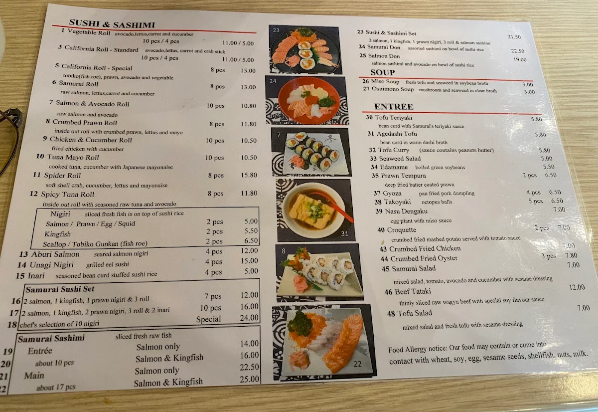Menu, Samurai