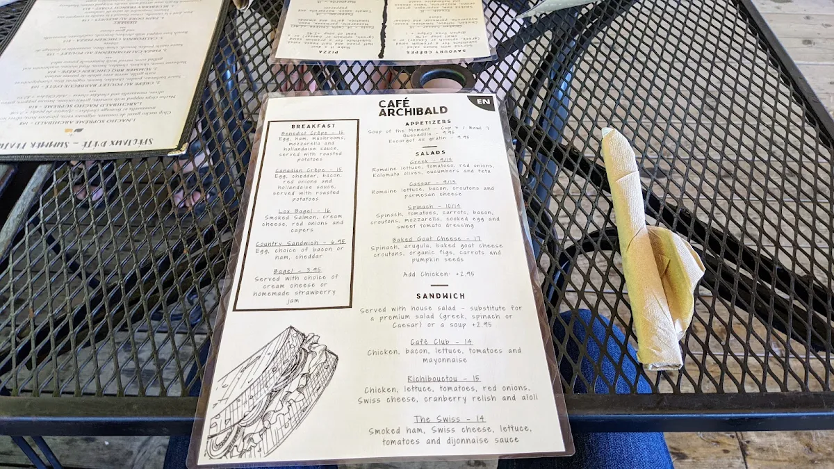 Menu, Cafe Archibald