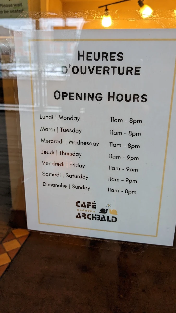 Menu, Cafe Archibald