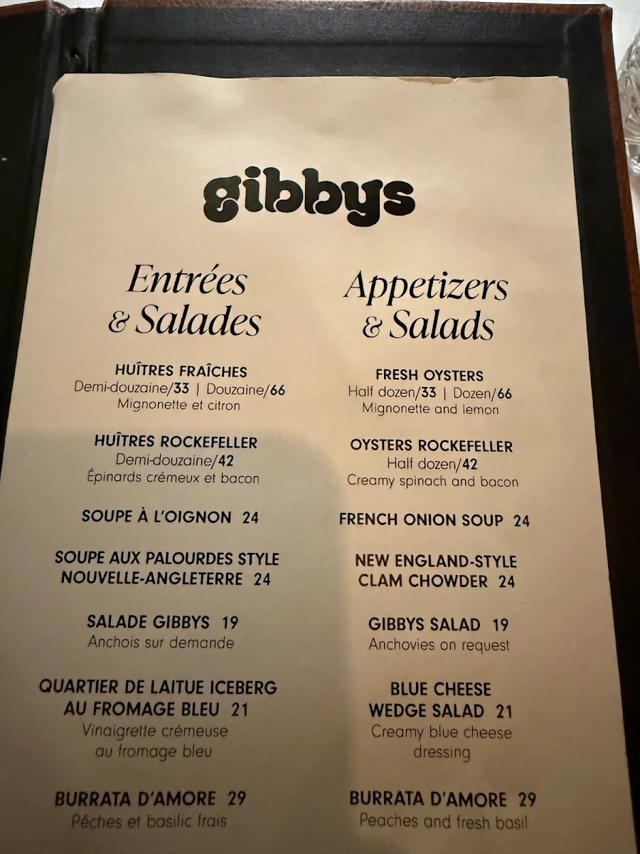 Menu, Gibbys