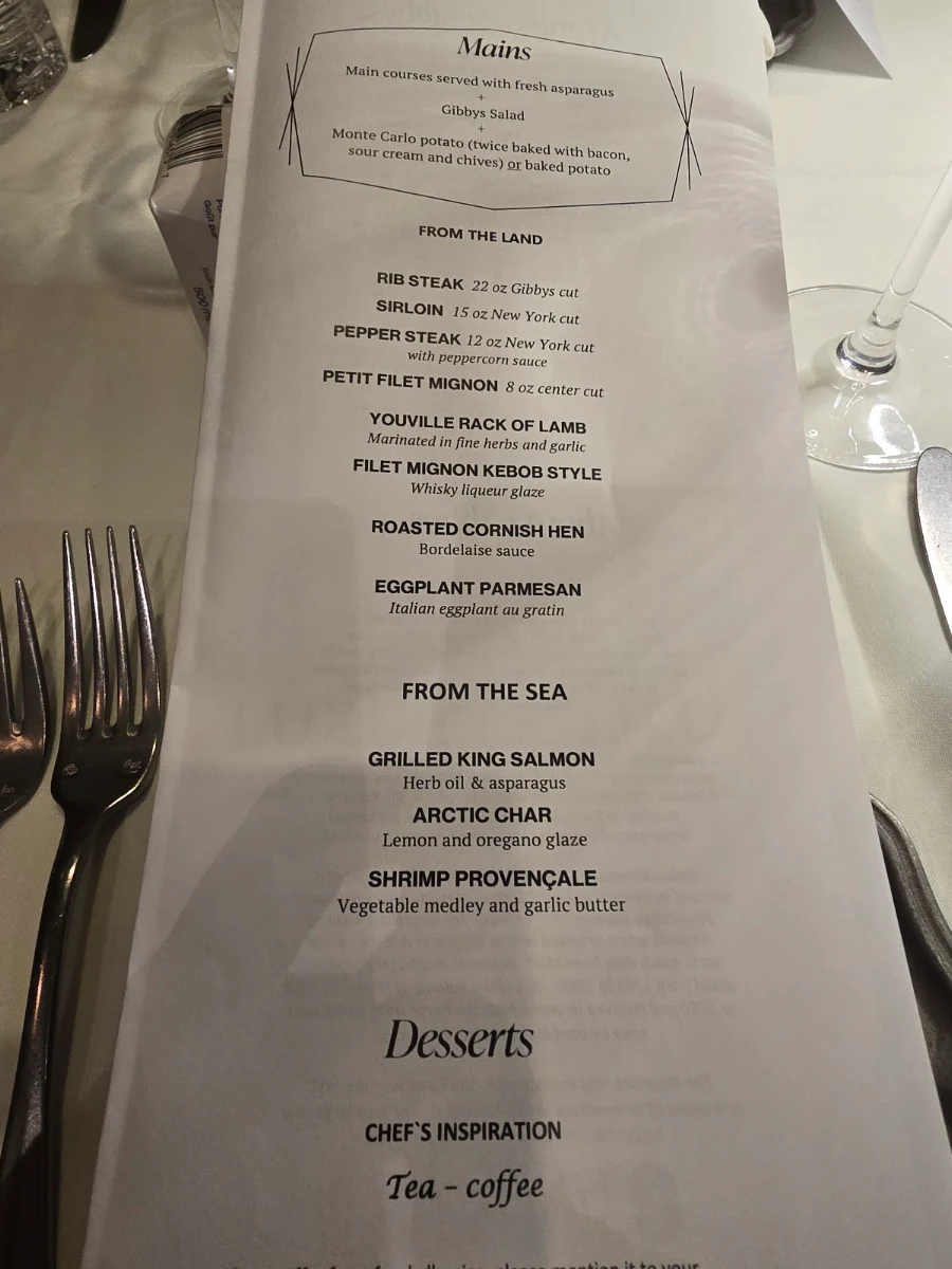 Menu, Gibbys