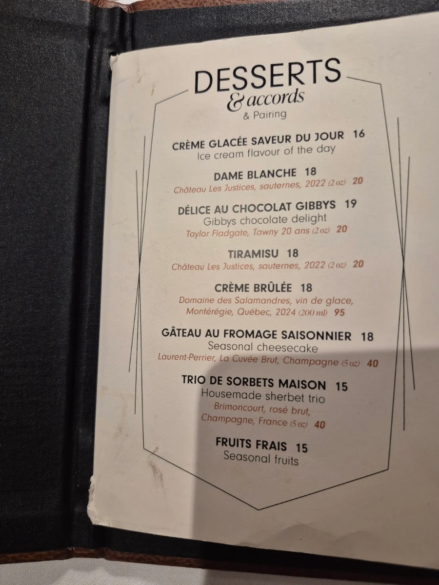 Menu, Gibbys