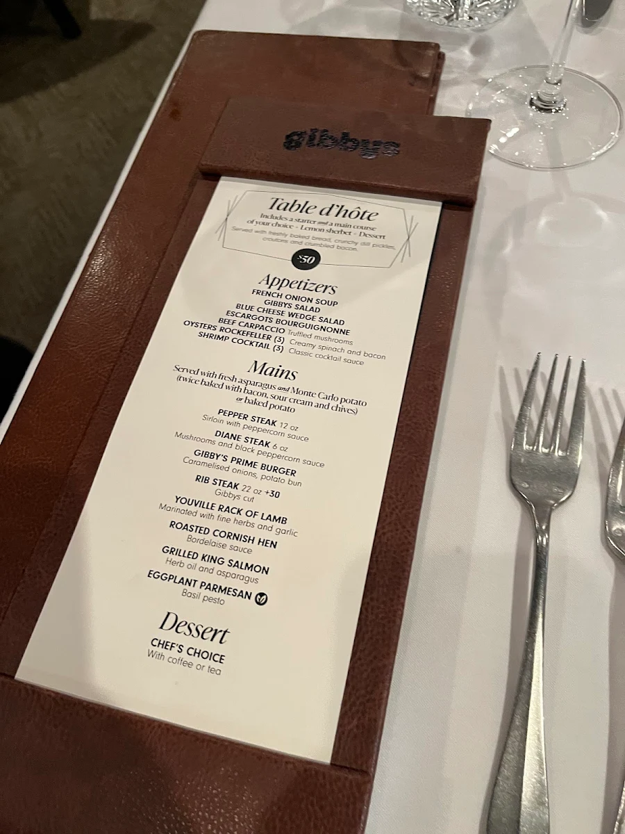 Menu, Gibbys