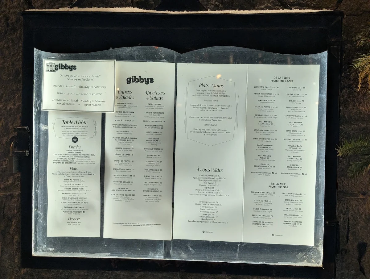 Menu, Gibbys