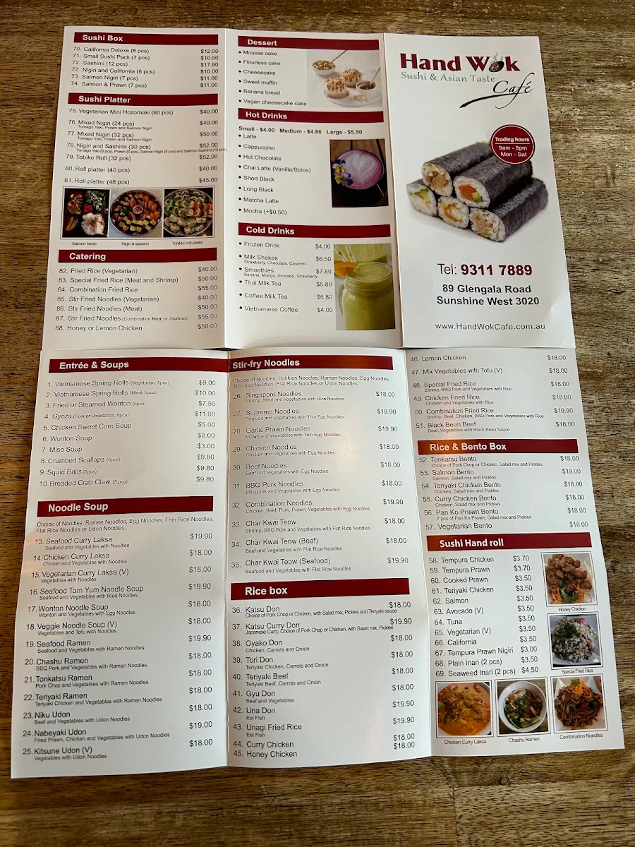 Menu, Hand Wok Cafe