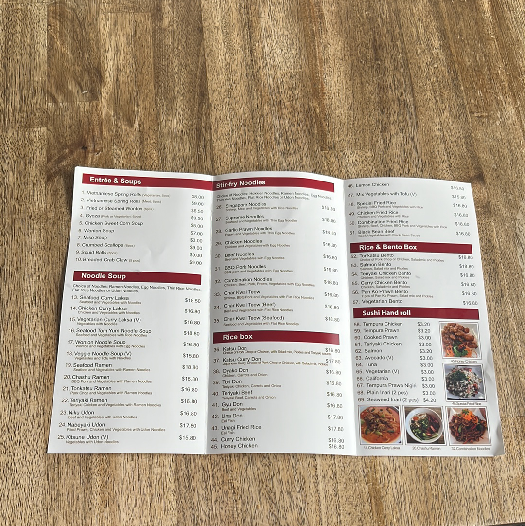 Menu, Hand Wok Cafe