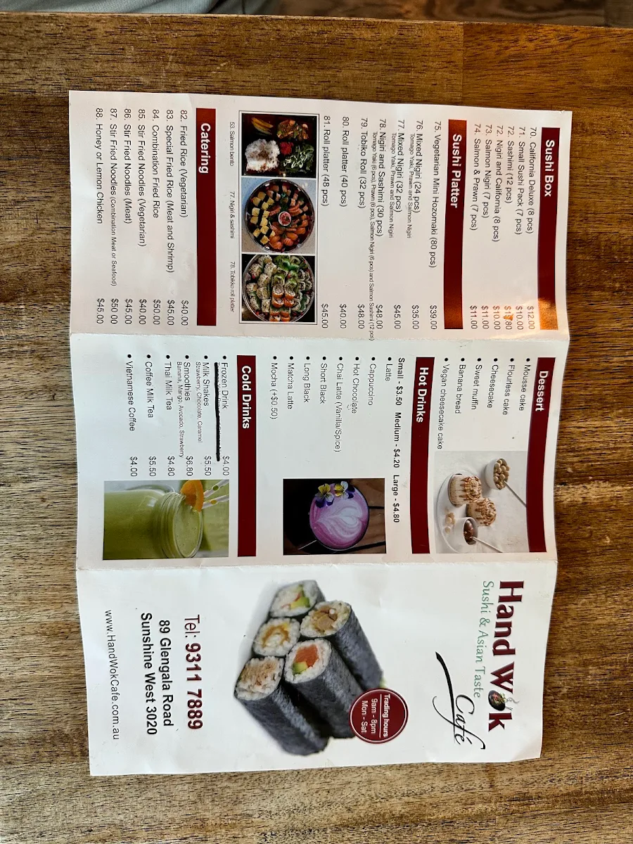 Menu, Hand Wok Cafe