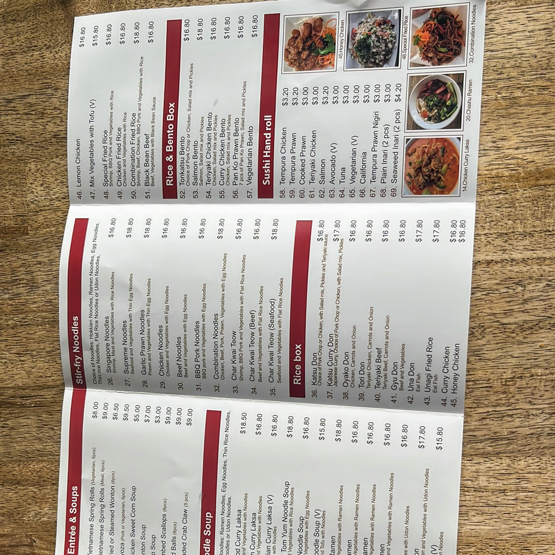 Menu, Hand Wok Cafe