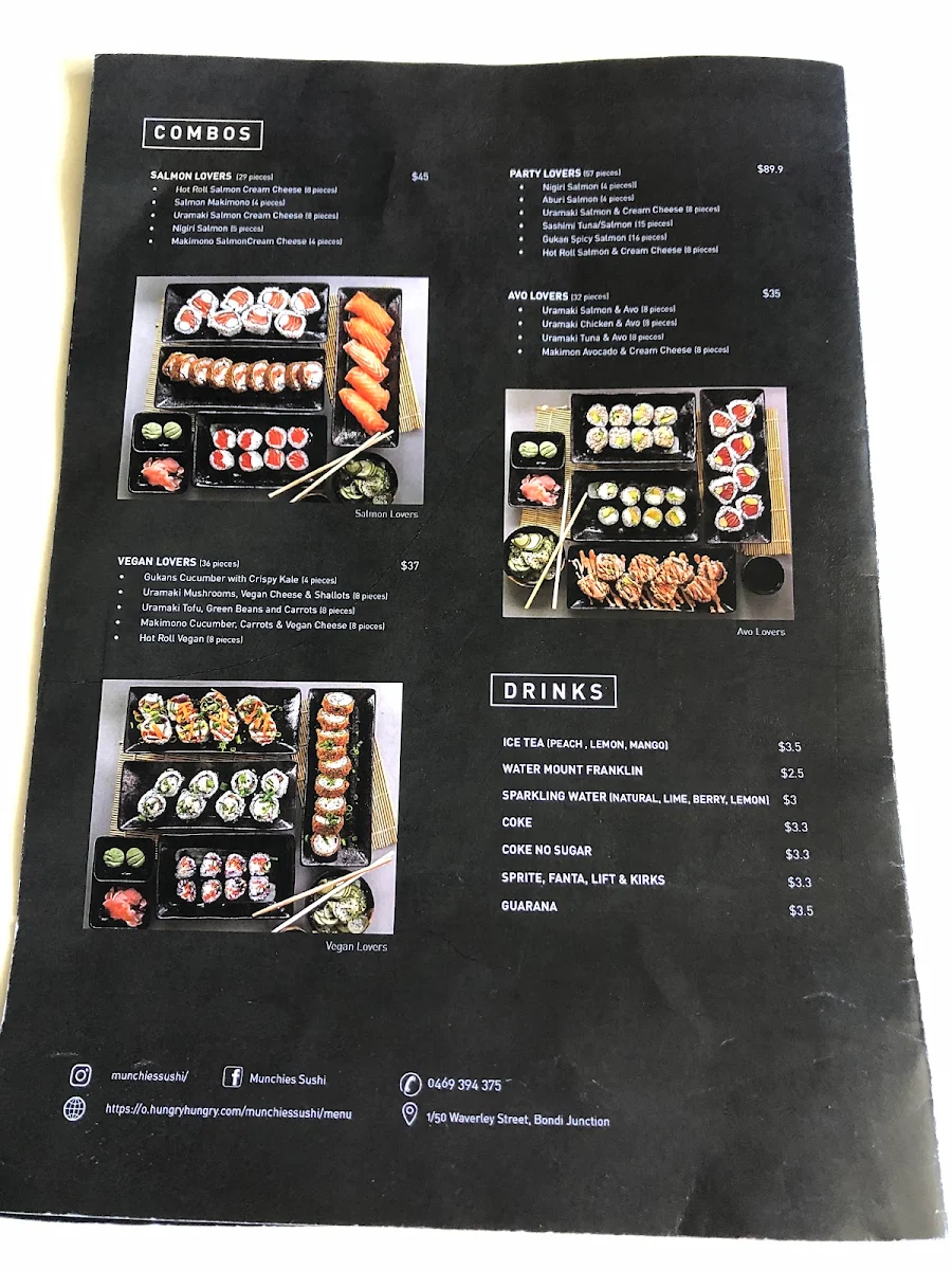 Menu, Munchies Sushi Bondi Junction