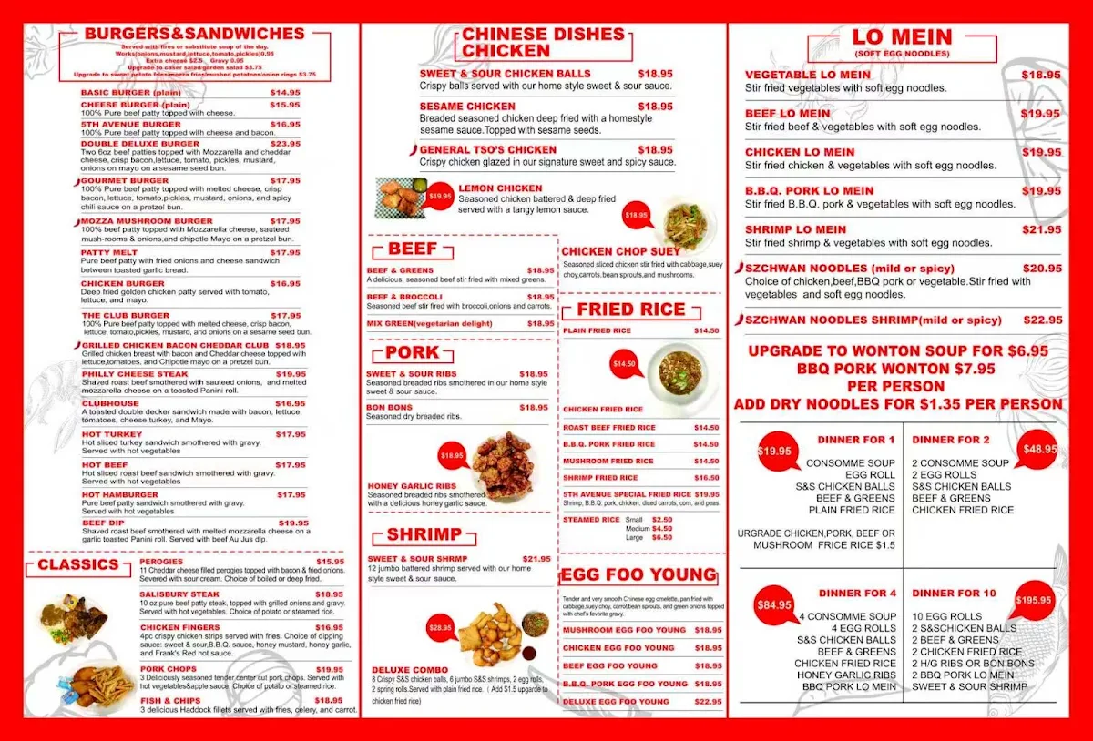 Menu, Fifth Avenue Bar & Grill