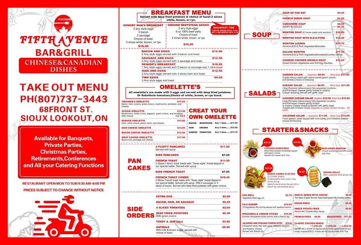 Menu, Fifth Avenue Bar & Grill