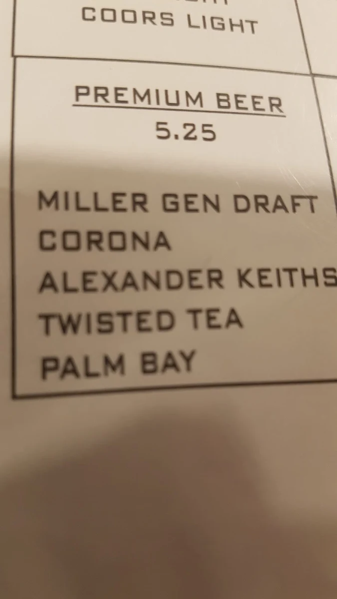 Menu, Fifth Avenue Bar & Grill