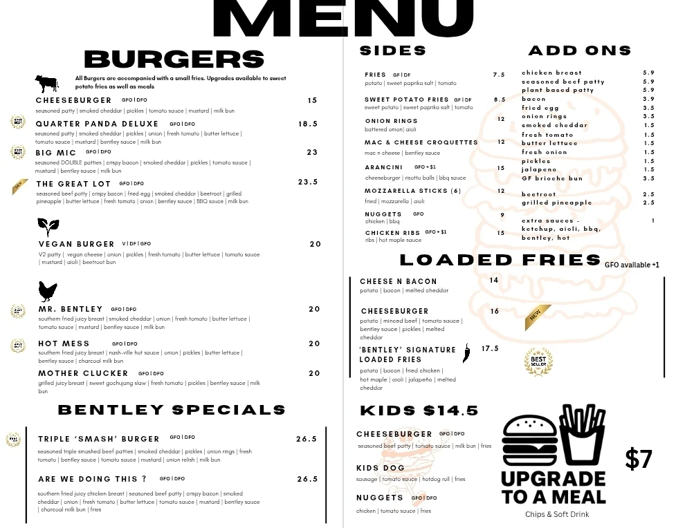 Menu, Mr. Bentley