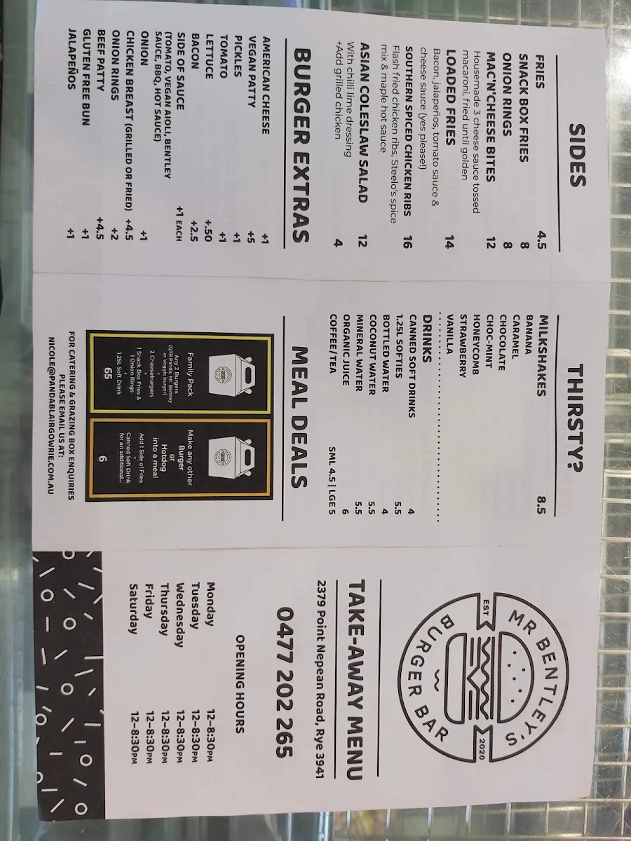 Menu, Mr. Bentley