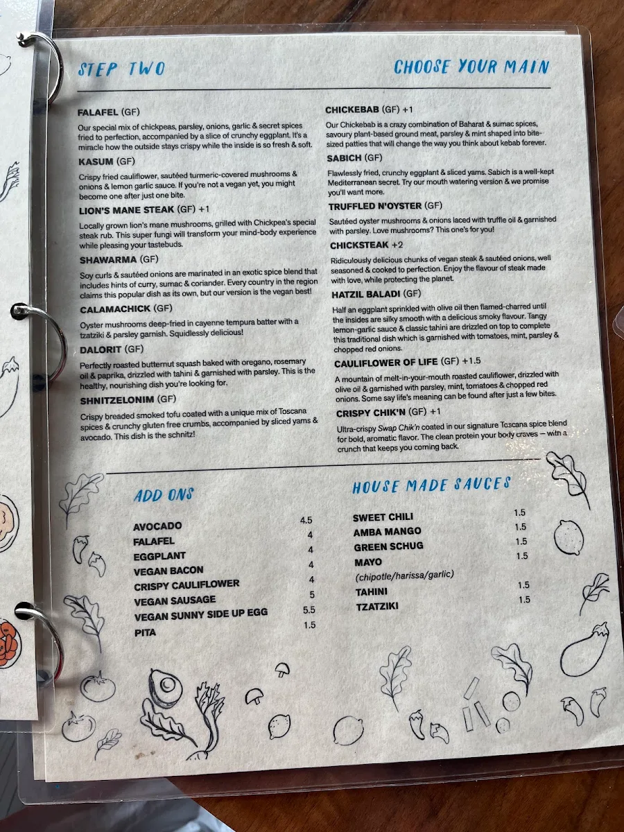 Menu, Chickpea Restaurant