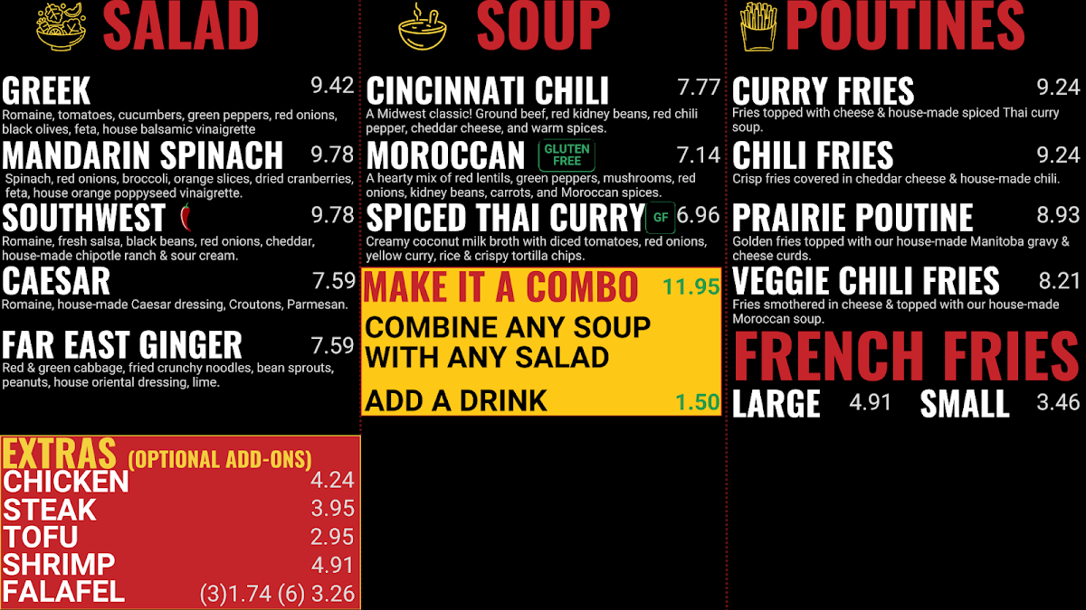 Menu, Bodegoes Cityplace