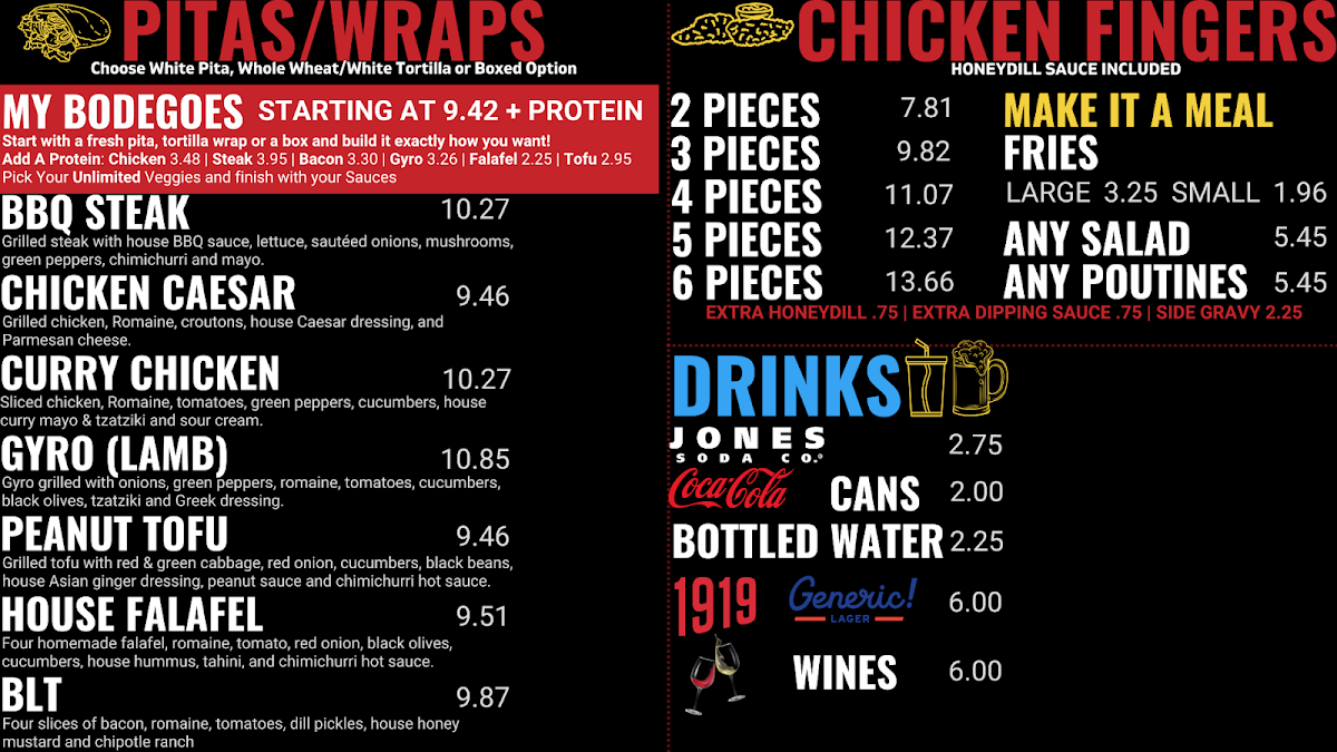 Menu, Bodegoes Cityplace