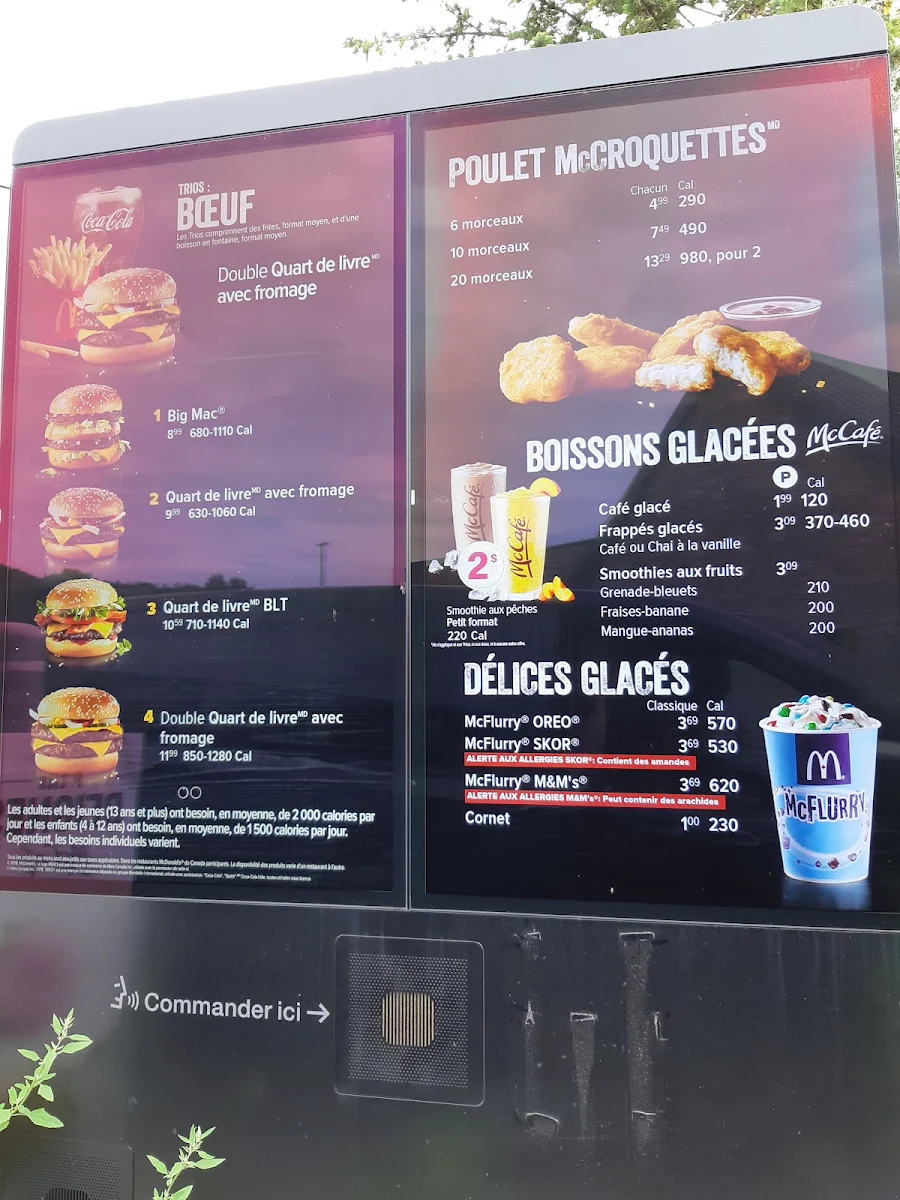Menu, McDonald's