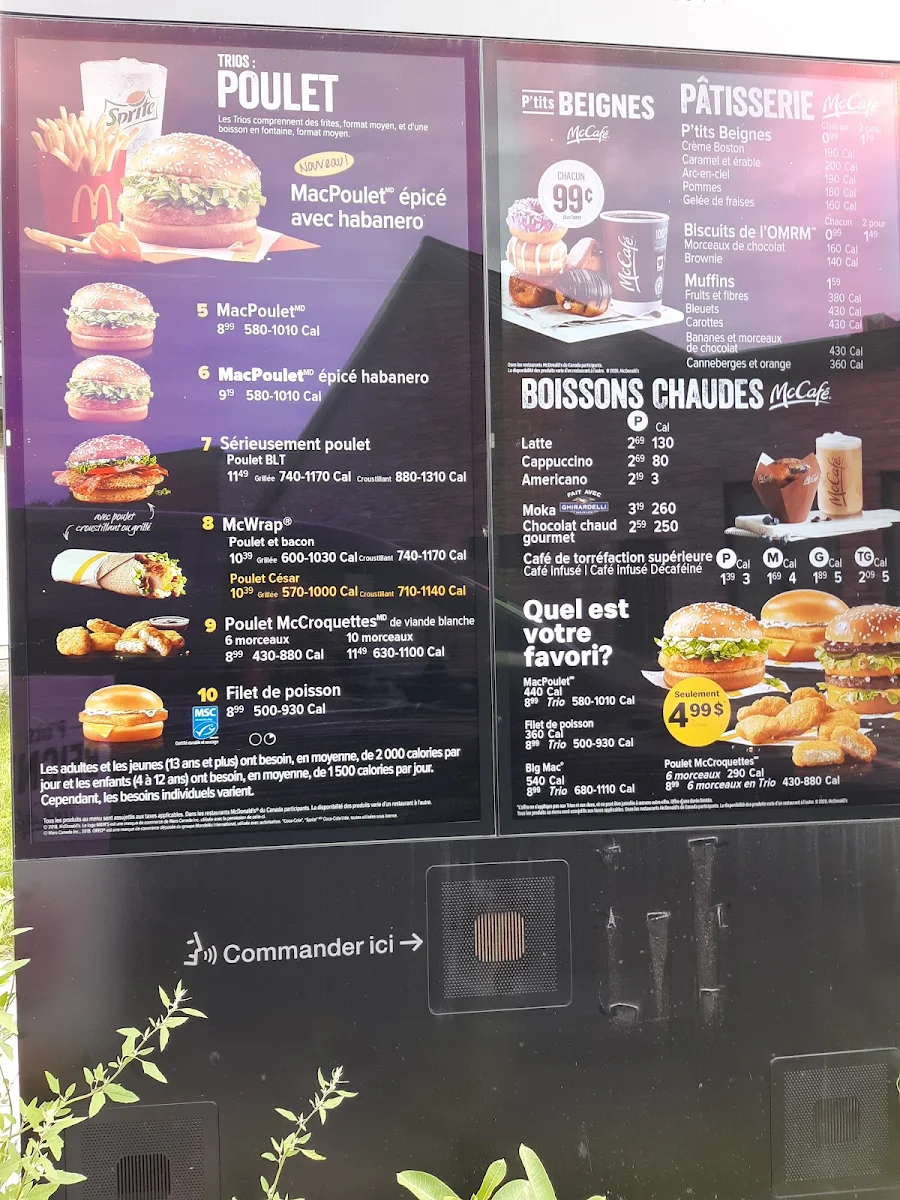 Menu, McDonald's