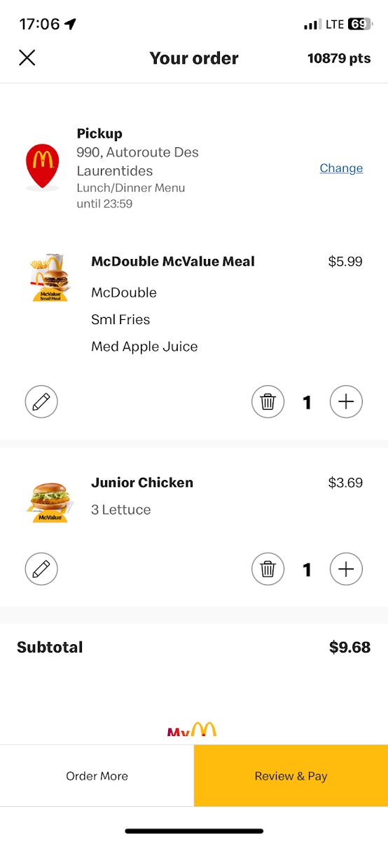 Menu, McDonald's