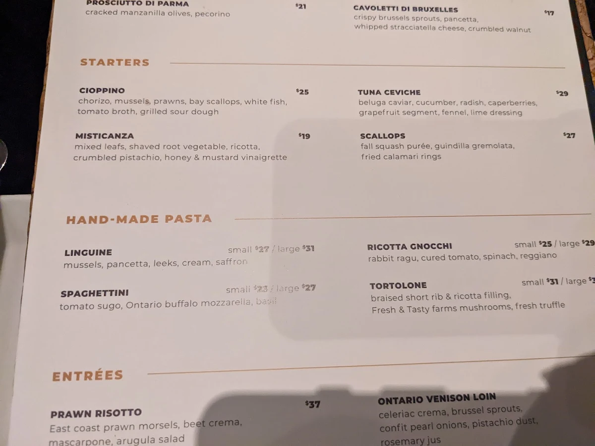 Menu, Cabin