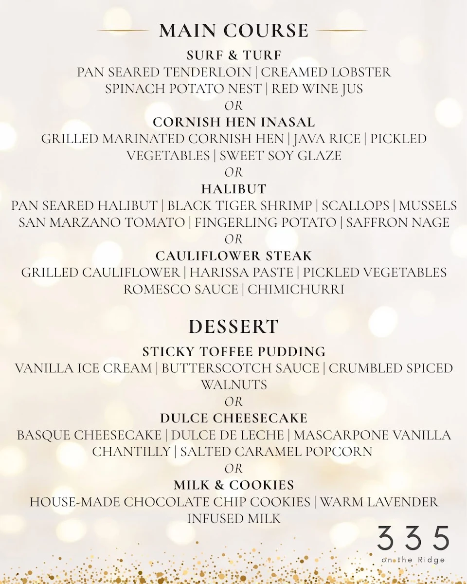 Menu, 335 on the Ridge