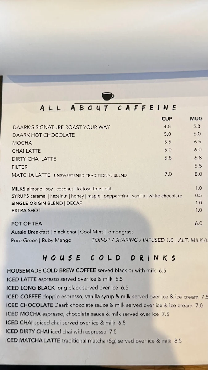 Menu, Daark Espresso