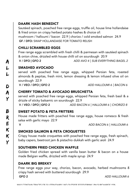 Menu, Daark Espresso