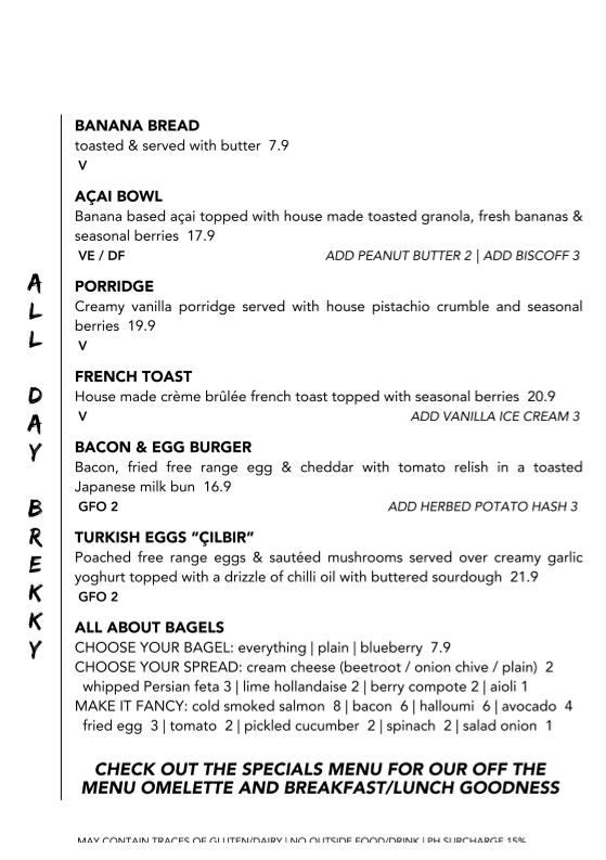 Menu, Daark Espresso