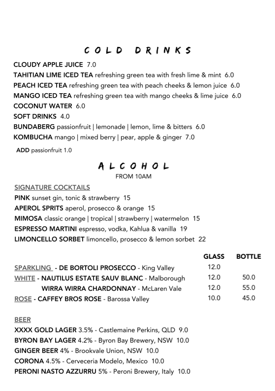 Menu, Daark Espresso