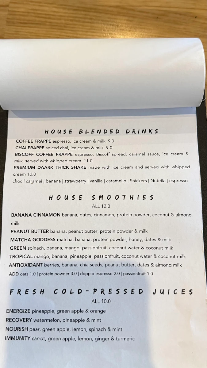 Menu, Daark Espresso