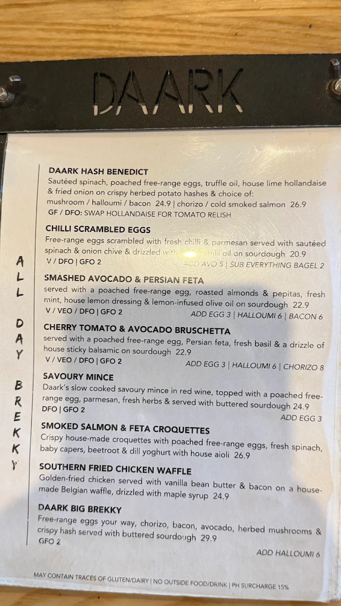 Menu, Daark Espresso