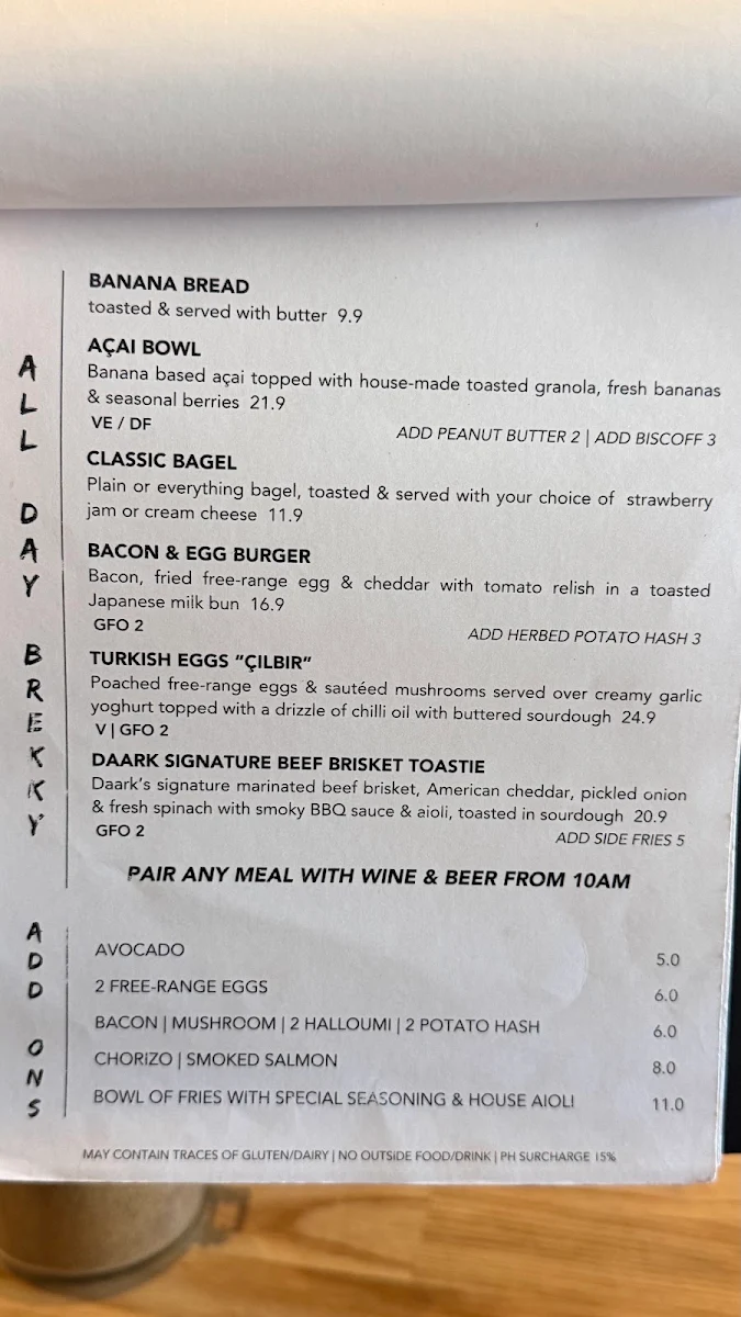 Menu, Daark Espresso
