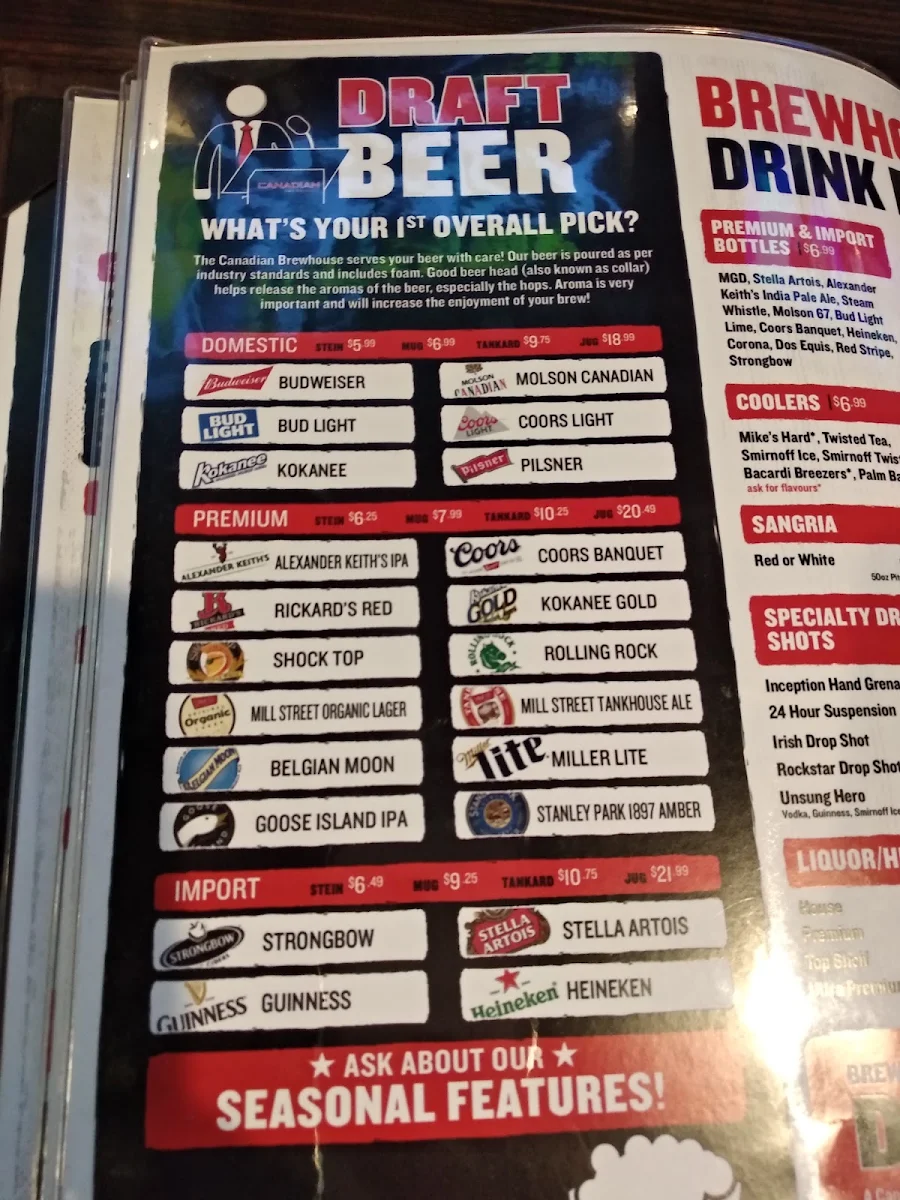 Menu, The Canadian Brewhouse (Okotoks)