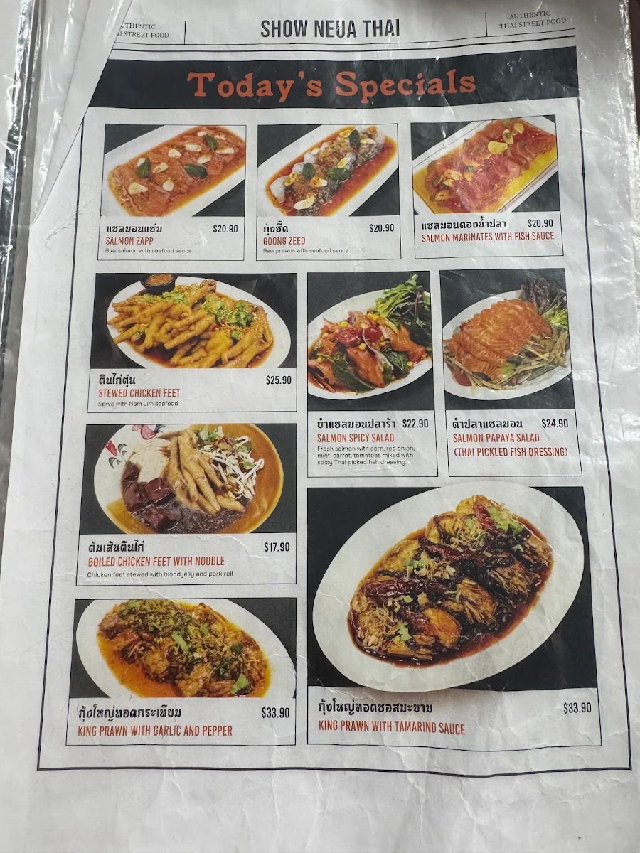 Menu, Show Neua Thai Street Food