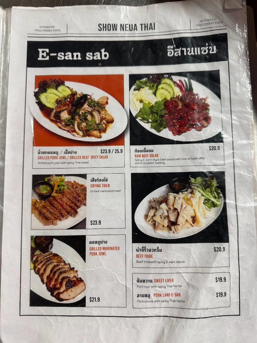 Menu, Show Neua Thai Street Food