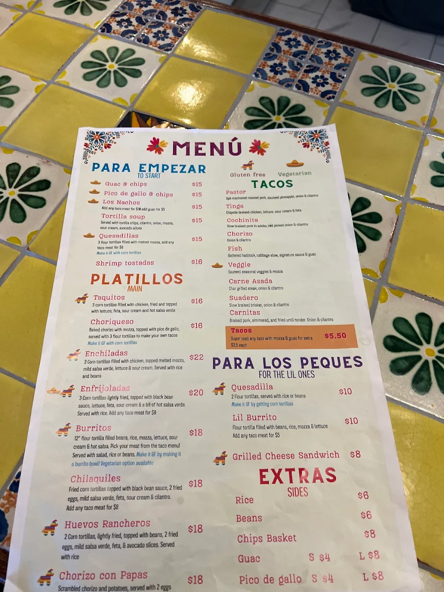 Menu, Taquitos Cocina de México