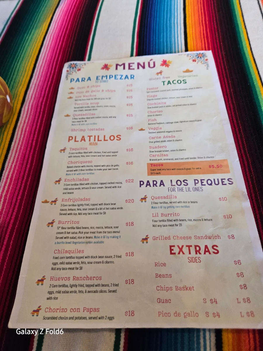 Menu, Taquitos Cocina de México
