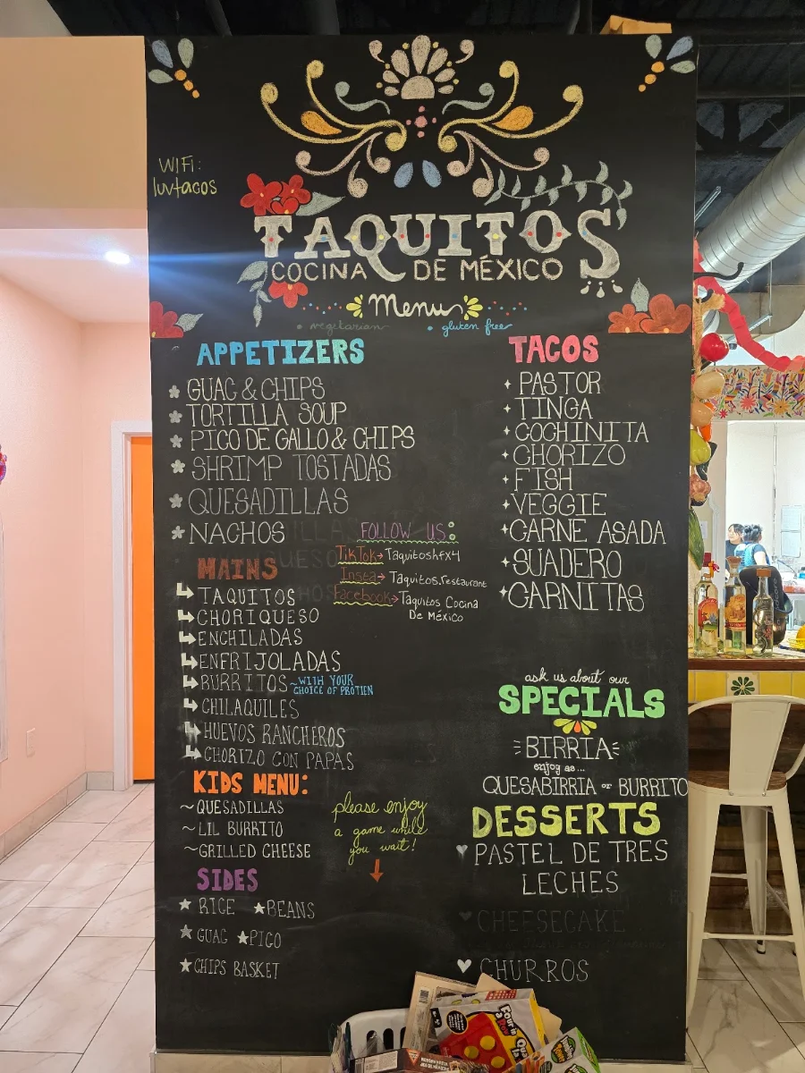 Menu, Taquitos Cocina de México