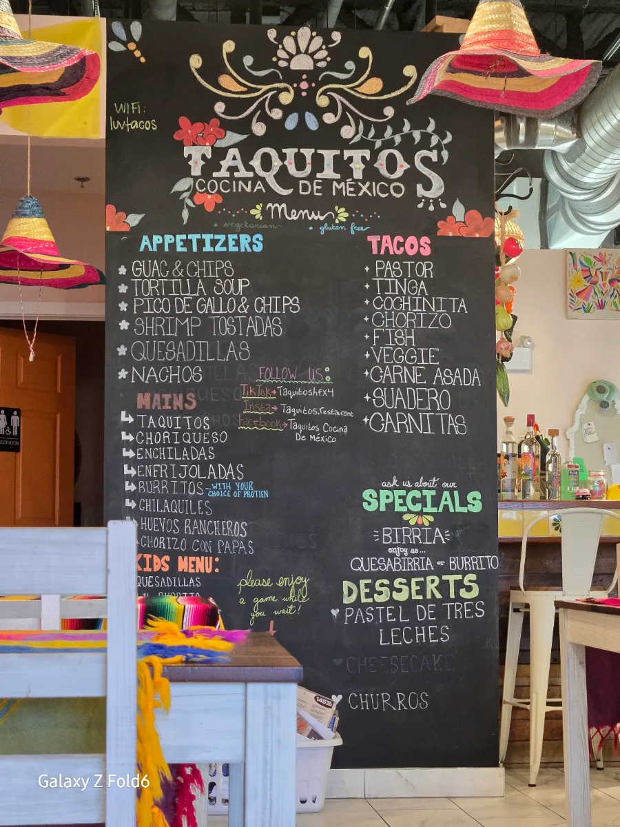 Menu, Taquitos Cocina de México
